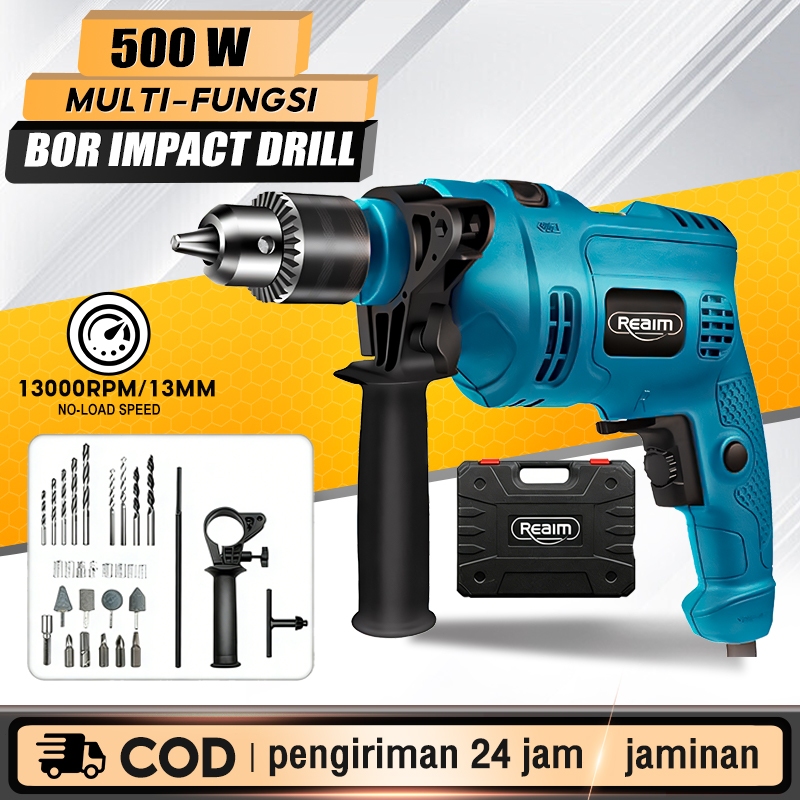 REAIM Bor Listrik Set Lengkap 13mm Bor Impact Electric Drill Bor Beton Tahan Lama