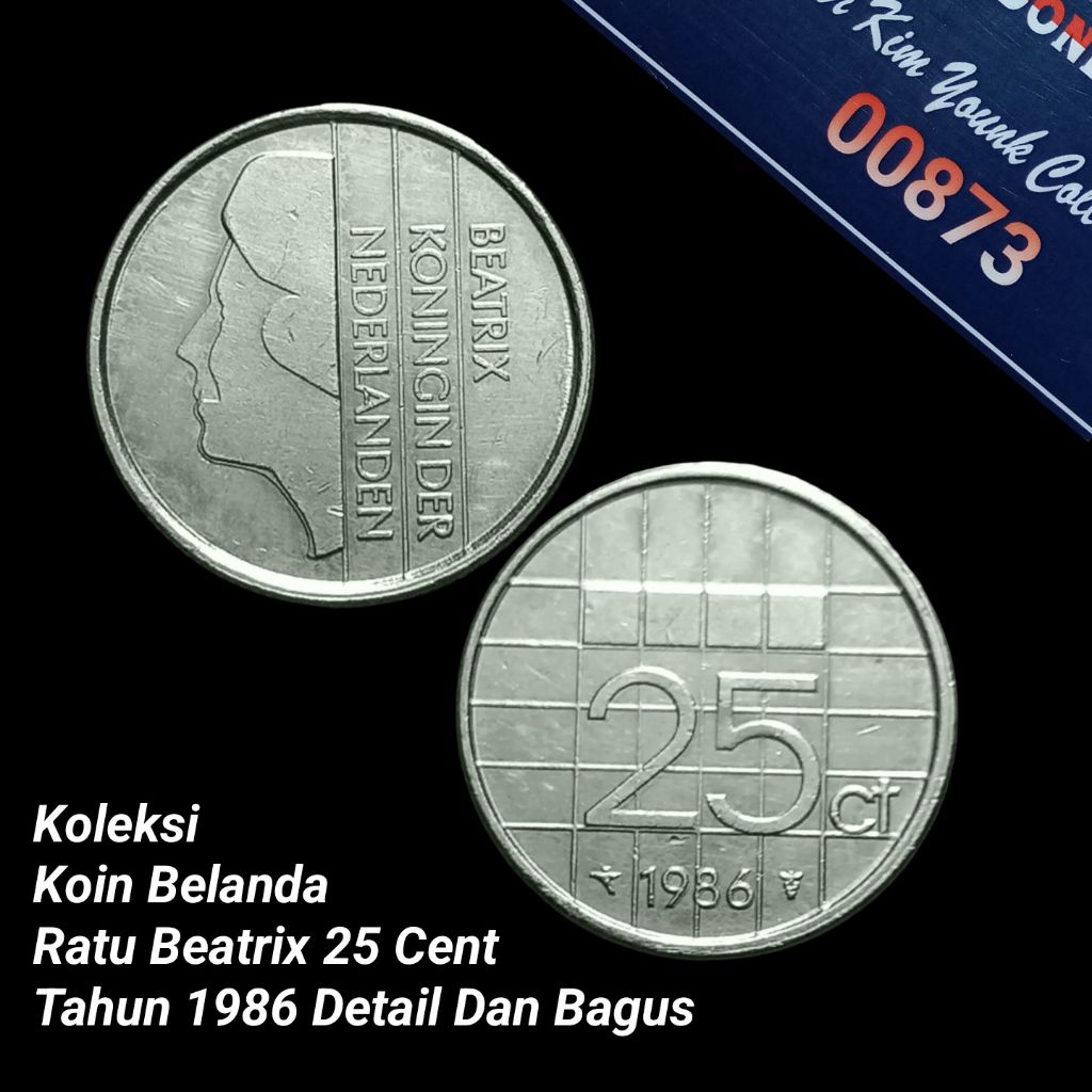 UKA086Coin 25 Cent (BELANDA) Ratu Beatrix Thn 1986 Detail Bagus
