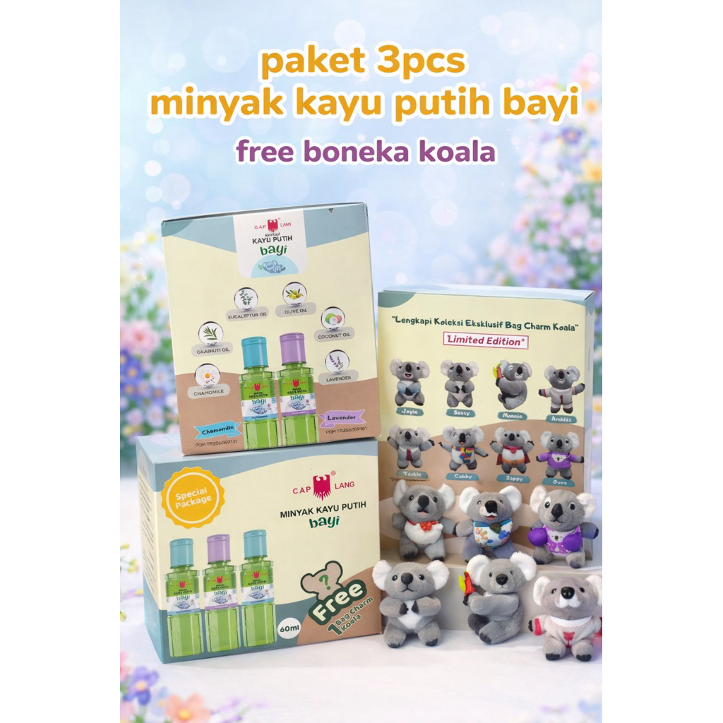 paket 3pcs minyak kayu putih bayi free boneka koala