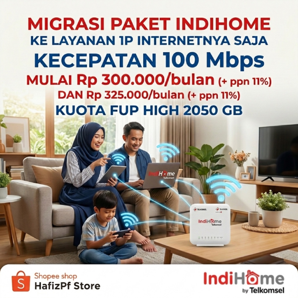 Jasa Layanan Migrasi Rubah Paket Indihome 1P Internet Only 100 Mbps Upgrade Downgrade