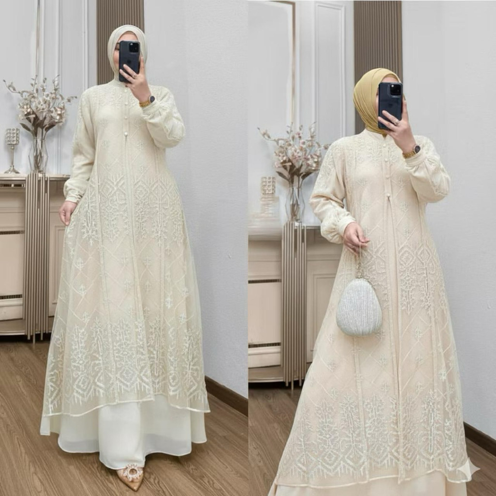 MM-Denara Dress Muslim Gamis Ceruty Mix Brokat Fashion Muslim Kondangan Lebaran Wanita Kekinian