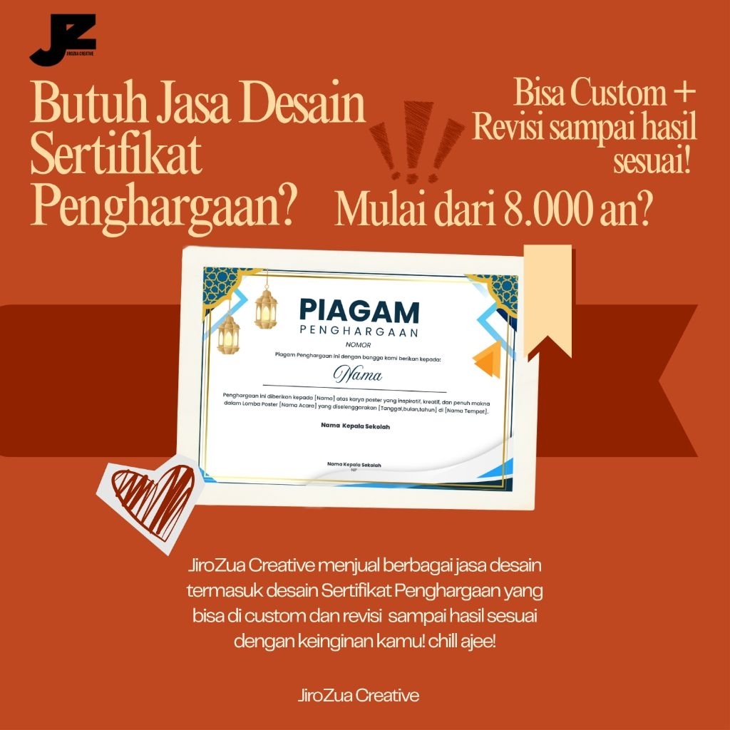 Jual Jasa Desain Sertifikat Penghargaan Custom.