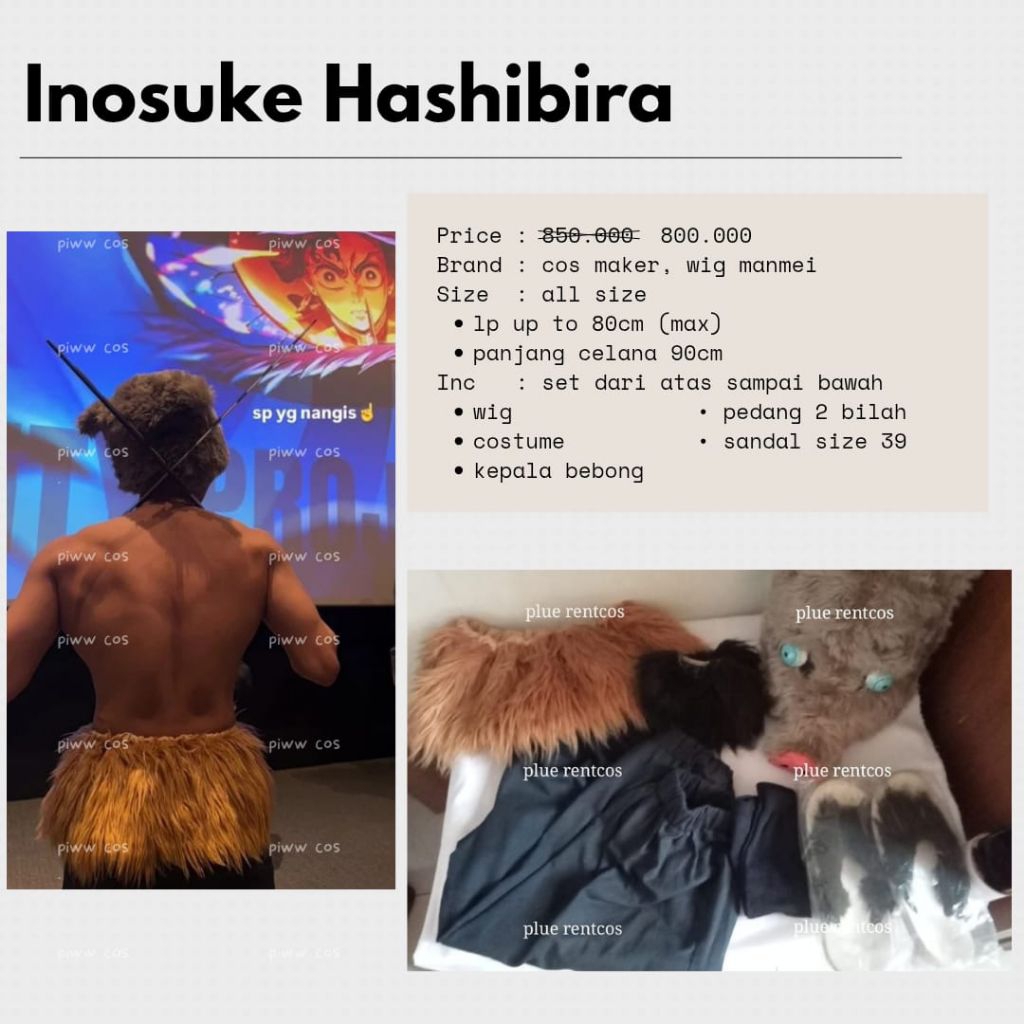 inosuke fullset topeng costume wig pedang