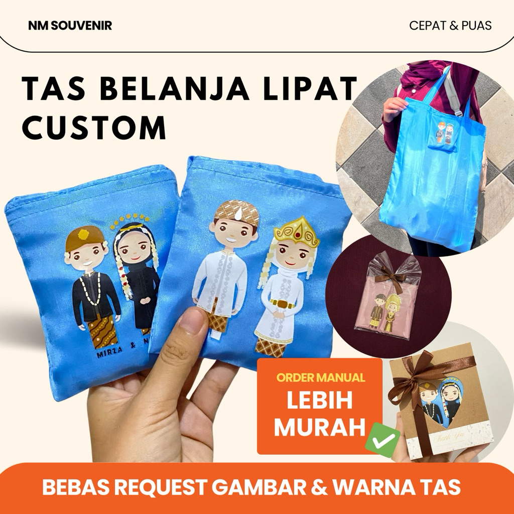 Custom Tas Belanja Lipat Souvenir Acara Event Pernikahan Murah / Eco Bag / Folded Shopping Bag / Tas