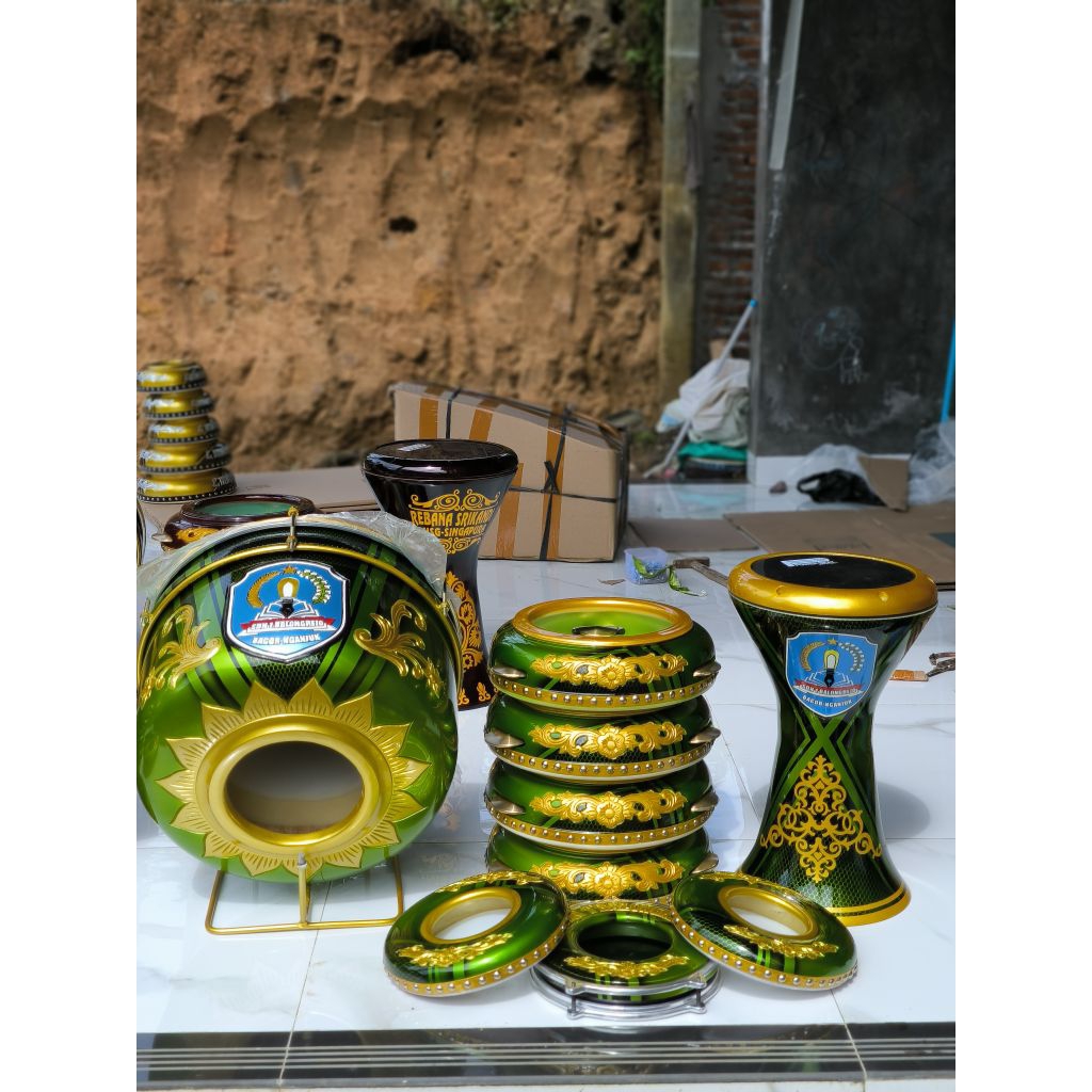 Alat hadroh 1 set ukiran nama majelis/fullset alat rebana ukiran nama+ logo majelis