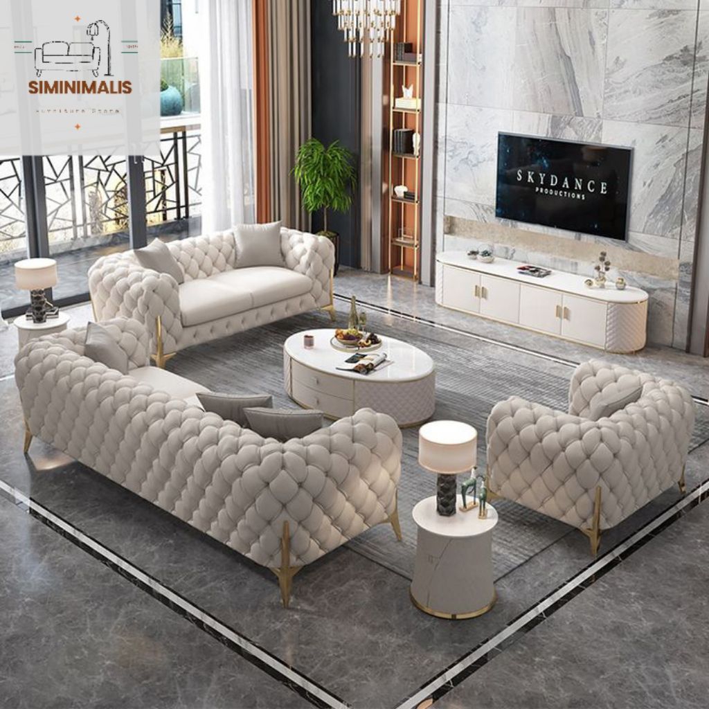 Sofa Mewah 321 / Sofa Indoor Mewah / Sofa Chester Field Mewah Full Set 321 + Meja Tamu Gaya Modern
