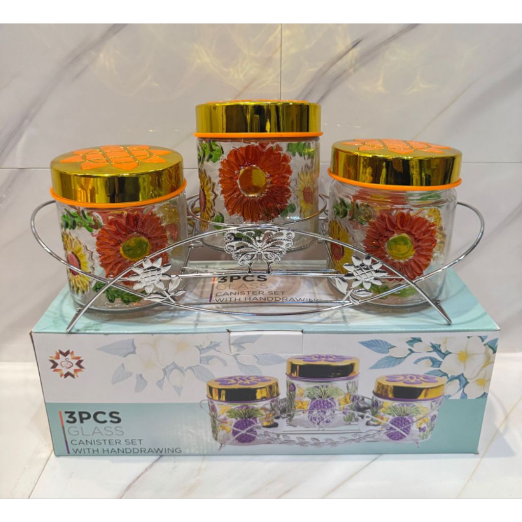 Toples set 3 in 1 cantik | toples kaca set keranjang