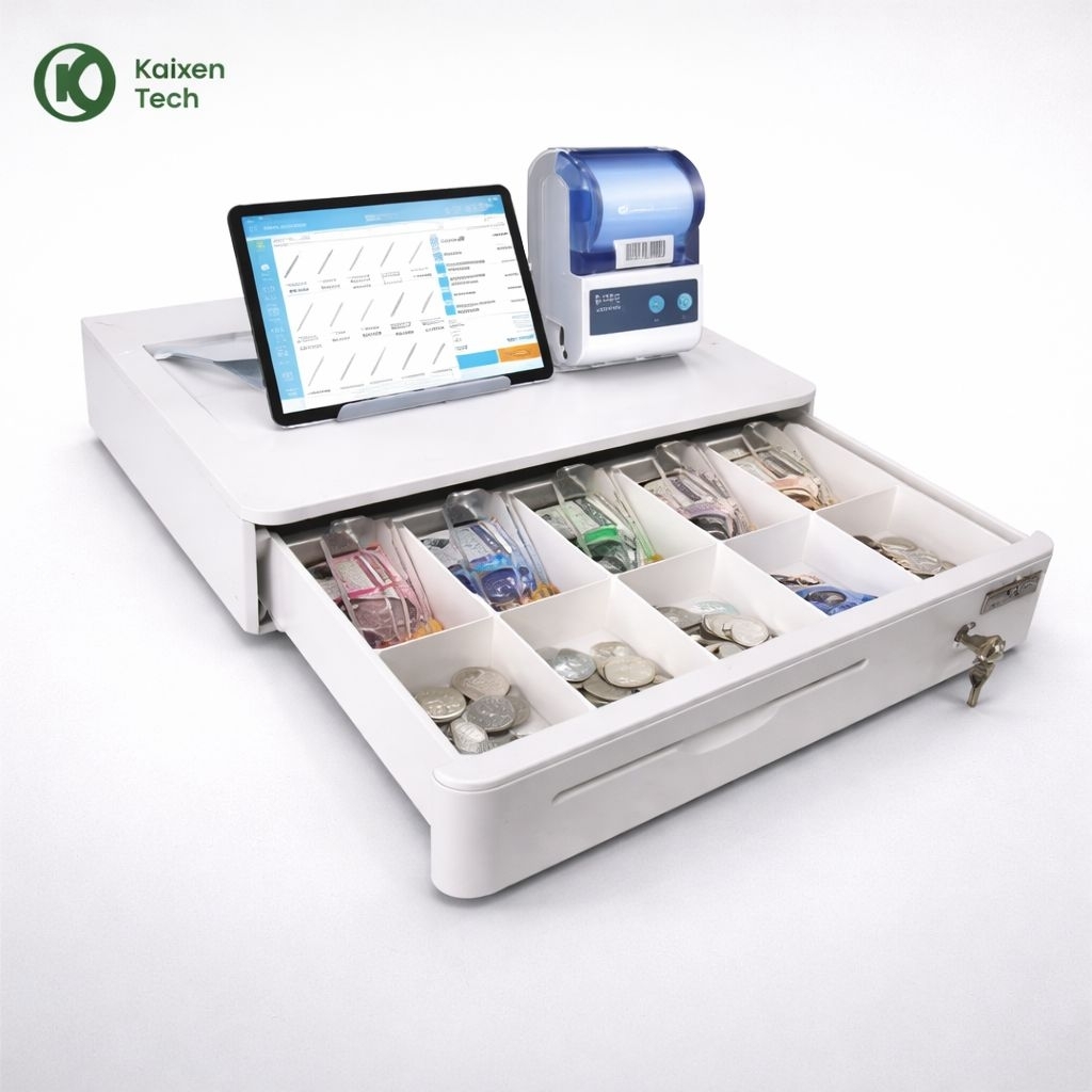 Laci Uang Kasir 5B/5C RJ11 Otomatis + Kunci Manual 3 Posisi Blueprint BPL05 Putih