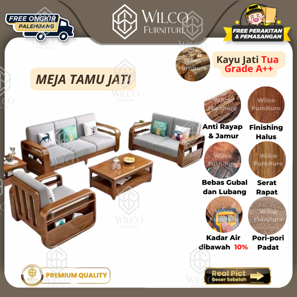 Set Meja Tamu Jati Asli | Meja Tamu Modern Kayu Jati