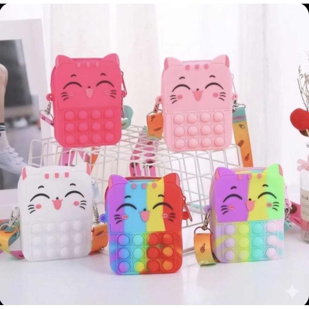 Tas Slempang Anak / Tas Pop It Mini / Dompet Pop It Mini Rainbow Unicorn