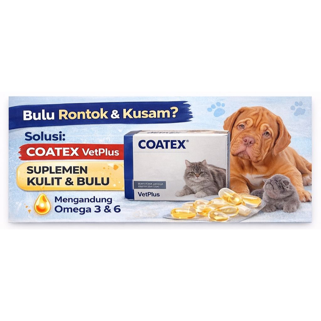 COATEX VetPlus Suplemen Kulit & Bulu Anjing Kucing / Obat Rontok Bulu / Anti Gatal / Omega 3 6