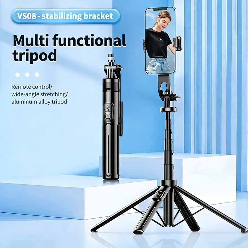VS08 Tripod Selfie 4 Kaki + 2 Lampu Pengisi Cahaya – Remote Control – Tinggi Maks 130cm – Bisa 360° 