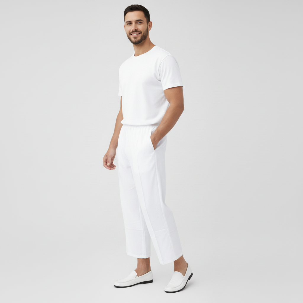 QRAW MAN - New Celana Sirwal Ihram Pria - Celana Ihram Bahan Katun Metalica Warna Hitam Putih - Cela