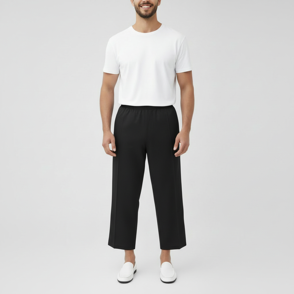 QRAW MAN - New Celana Sirwal Ihram Pria - Celana Ihram Bahan Katun Metalica Warna Hitam Putih - Cela