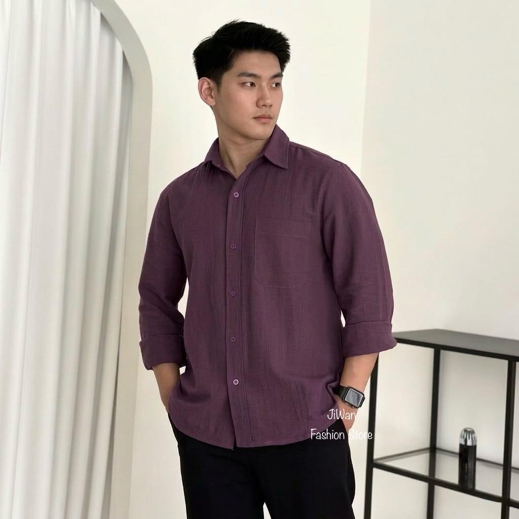 Kemeja linen pria lengan panjang