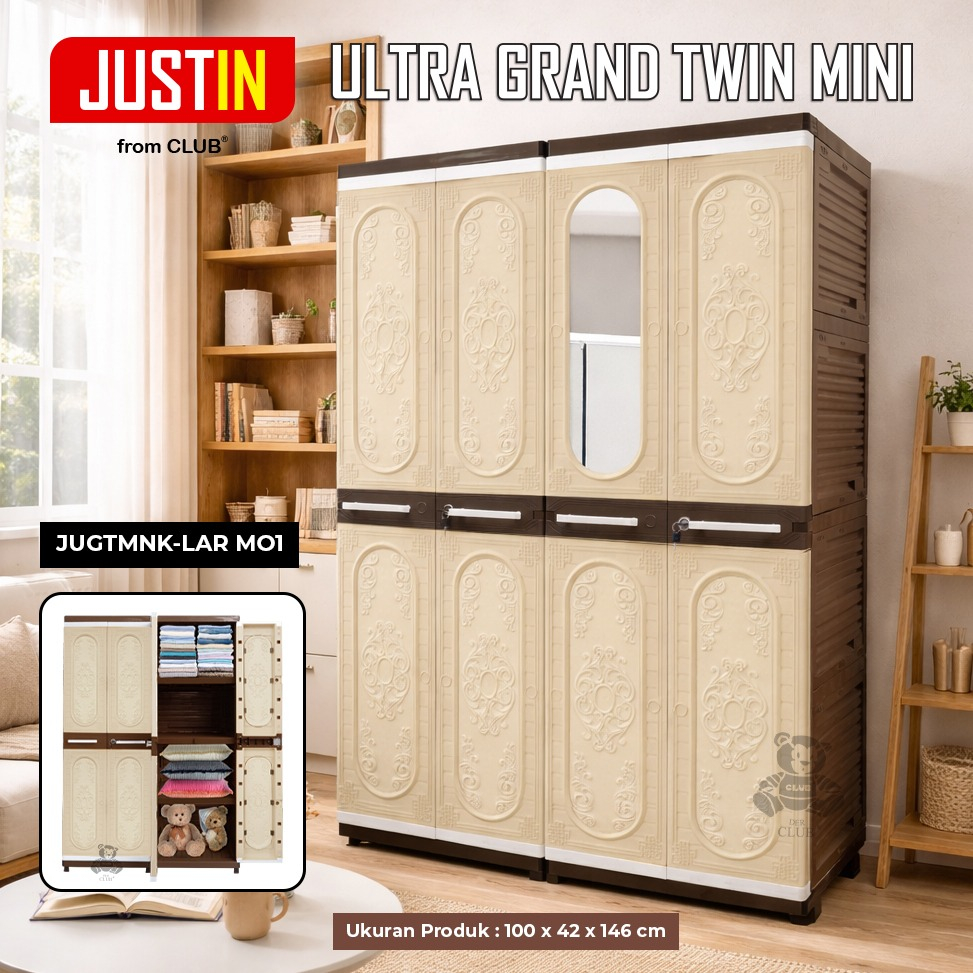 JUMBO BESAR Lemari Plastik Baju CLUB Justin Ultra Grand Mini Twin FULL RAK / GANTUNG KUNCI CERMIN KA