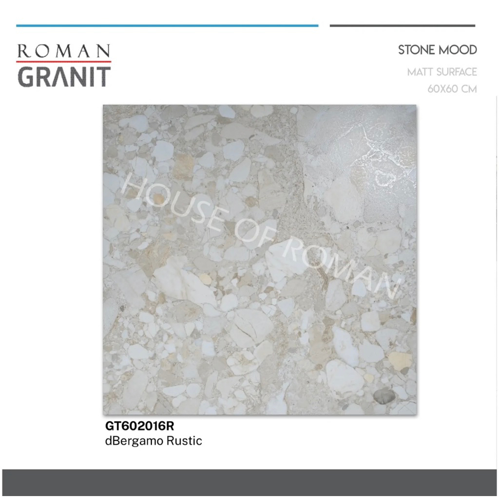 Roman Granit dBergamo Rustic/Granit 60x60 Terrazo Coklat/Ubin Terazo 60x60/Ubin Jaman Dulu Rustic