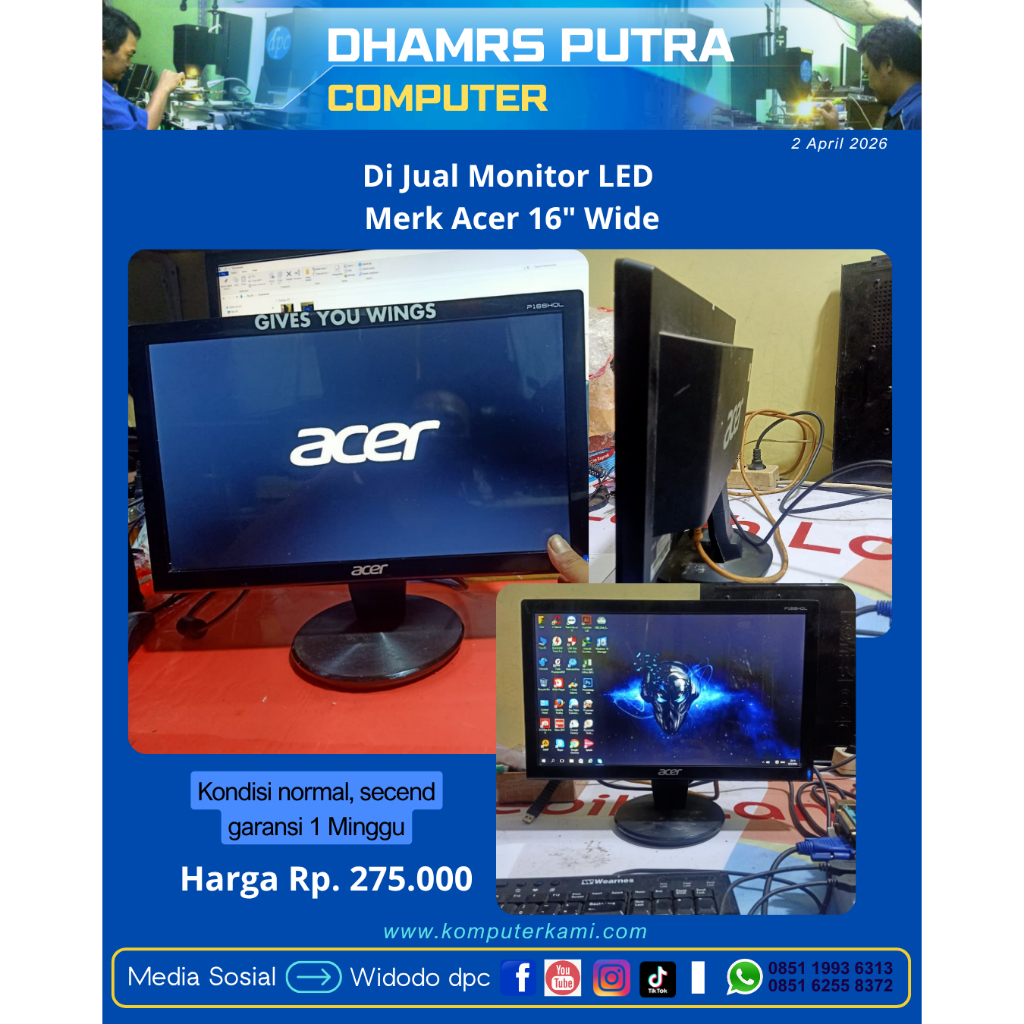 Monitor LED Acer 16" wide