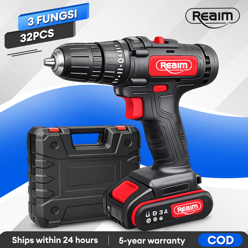 Reaim Mesin Bor Baterai Impact Drill Original Bor Listrik Bor Cas Bor Portable Bor Tangan Listrik