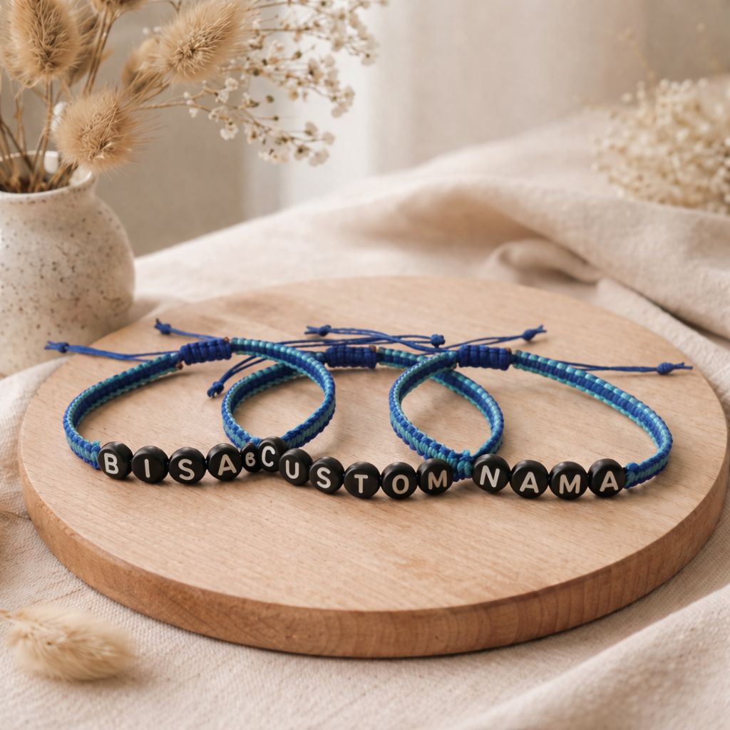 Gelang Nama Custom Aesthetic / Gelang Tali Handmade / Gelang Couple / Gelang Huruf Custom