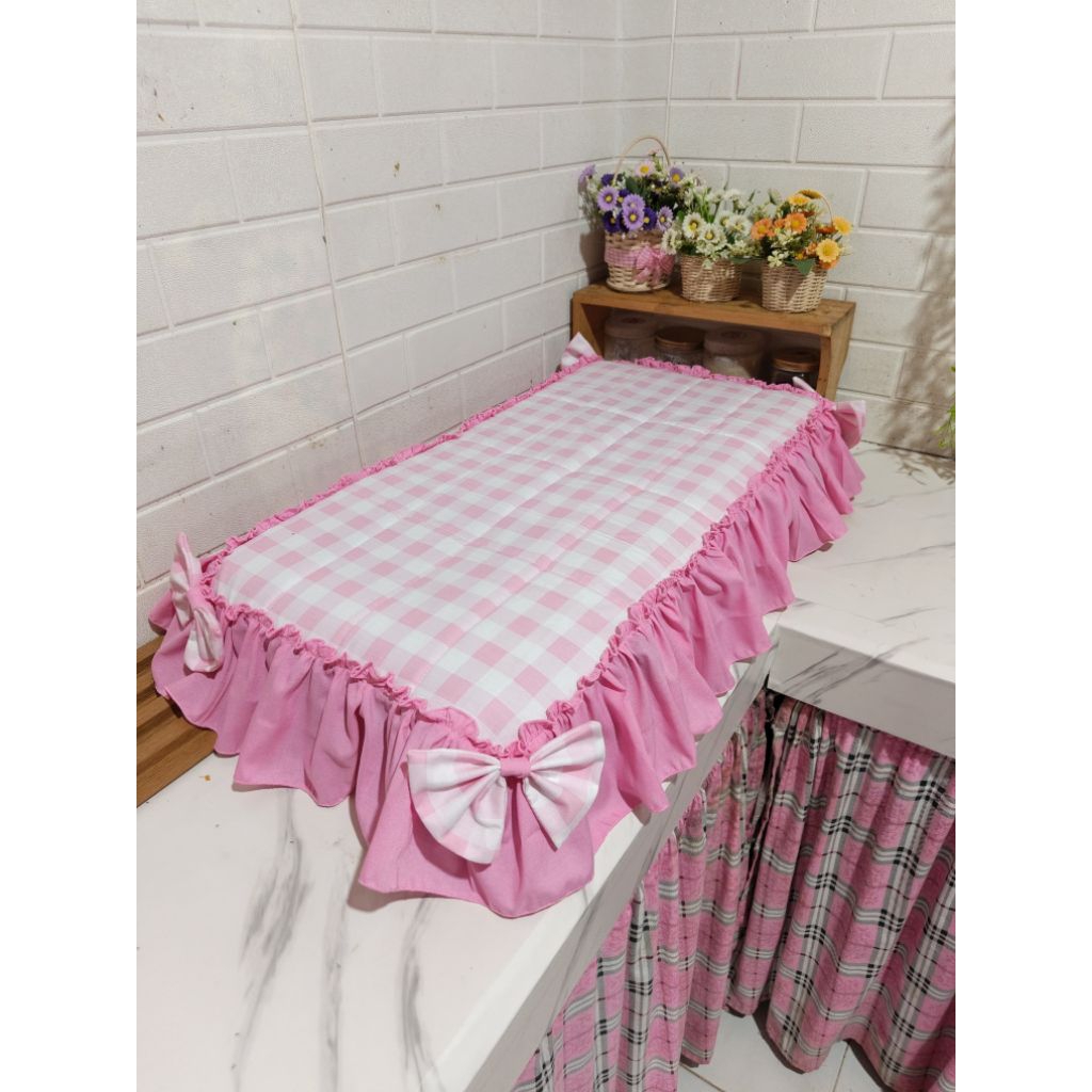 tutup kompor full cantik rampel 2 tungku, tutup kompor cantik, tutup kompor hijau, tutup kompor rend