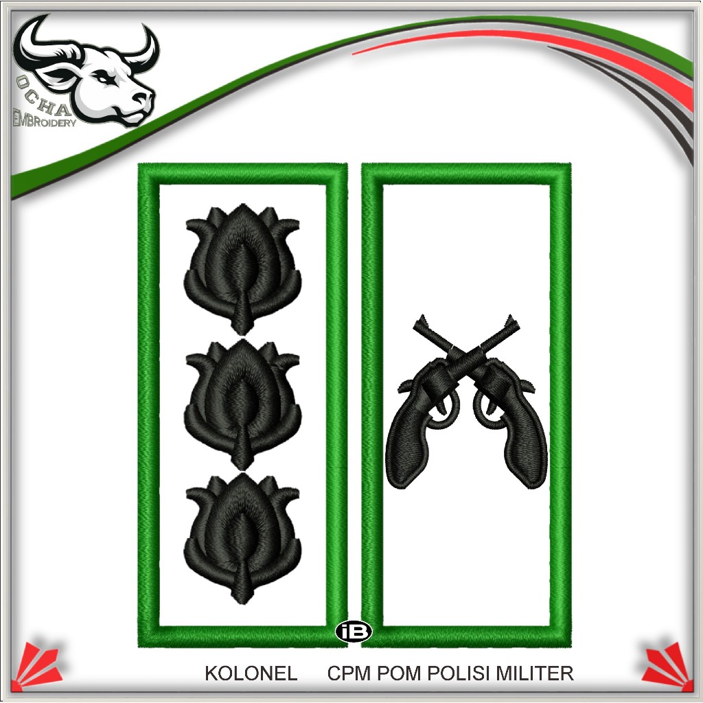 PANGKAT KOLONEL CPM POM POLISI MILITER BREVET ATRIBUT BORDIR TNI EMBROIDERY / PERKERAS KAIN & MIKA O