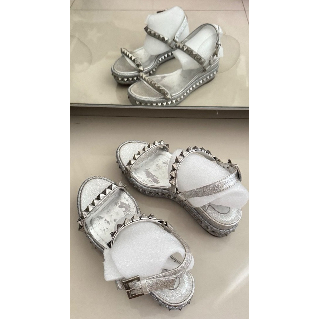 PRELOVED CHRISTIAN LOUBOUTIN GLITTER PYRACLOU 60 PLATFORM SILVER METALLIC SIZE 37