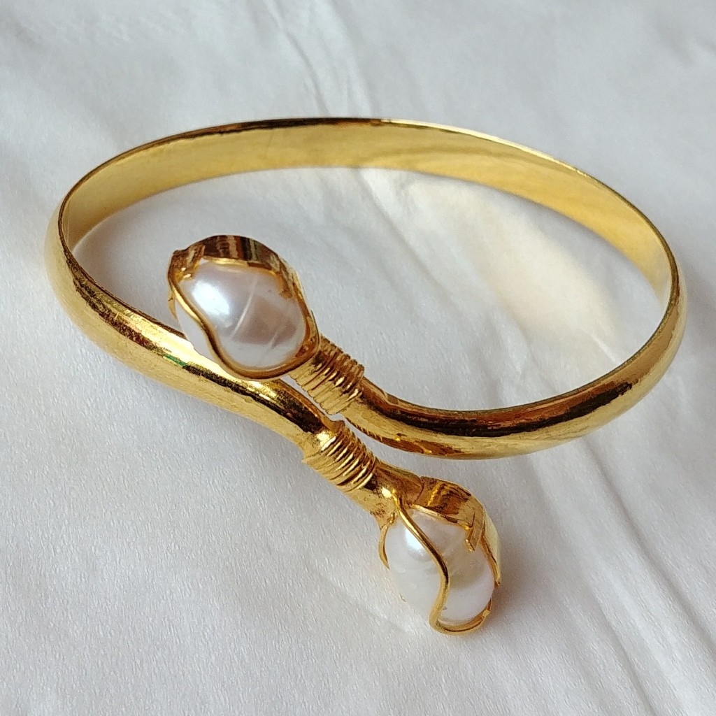 Gelang Bangkok Mutiara Air Tawar lilit Lapis Emas Kuning Goldplated Sepuhan Emas