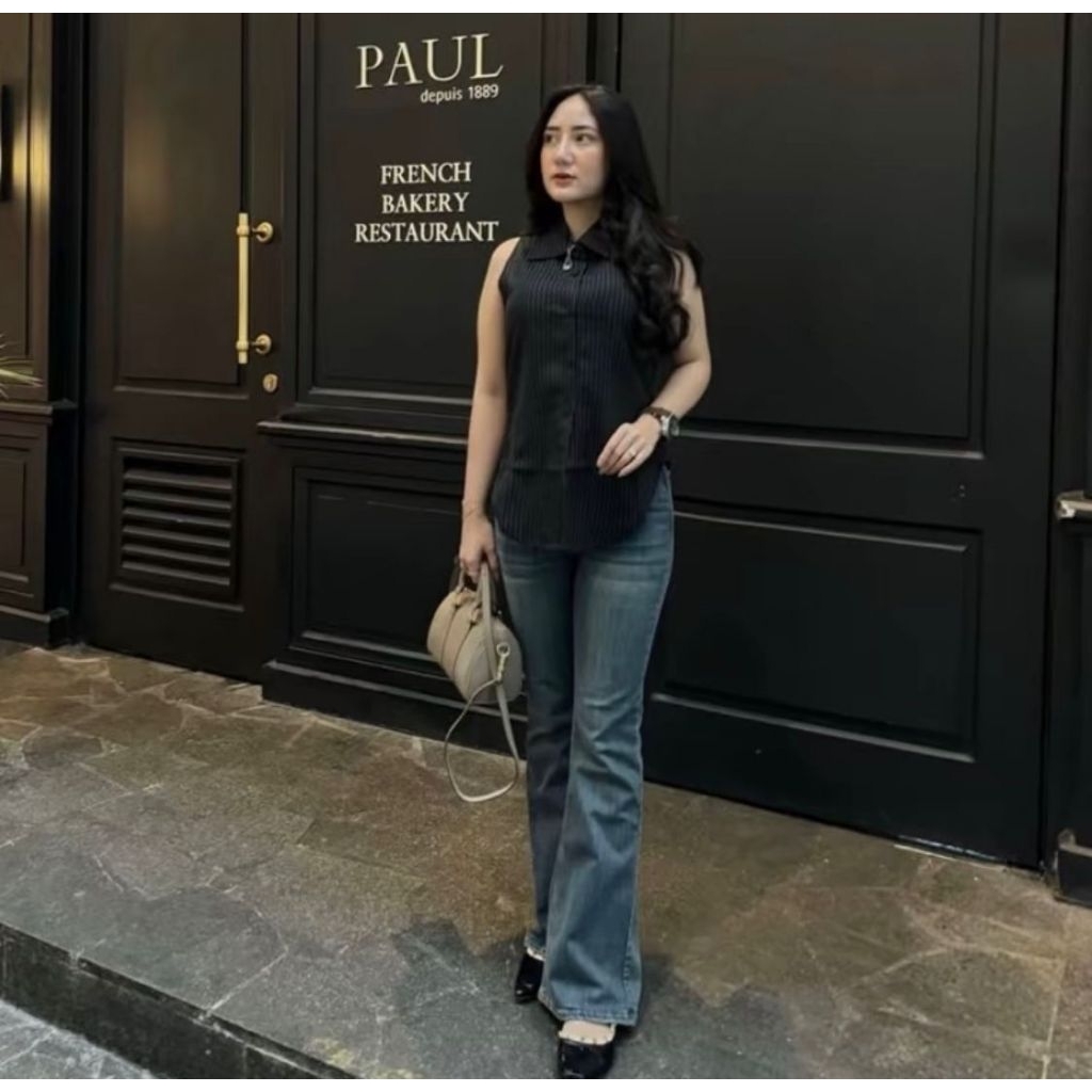 high waist celana jeans cutbray wanita Korean style