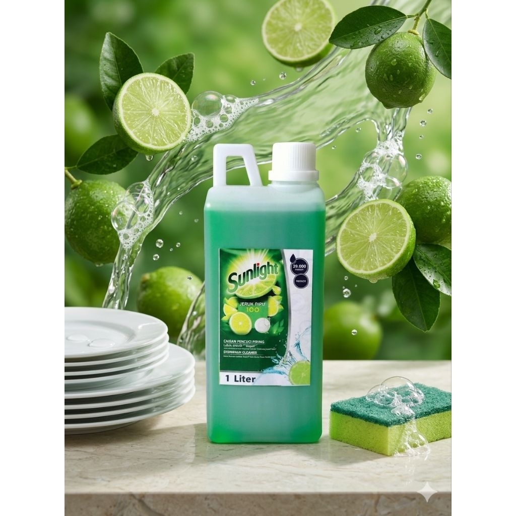 Sabun Cuci Piring Sunlight 1 Liter - Aroma Jeruk Nipis Segar, Busa Melimpah, Lembut di Tangan COD Gr