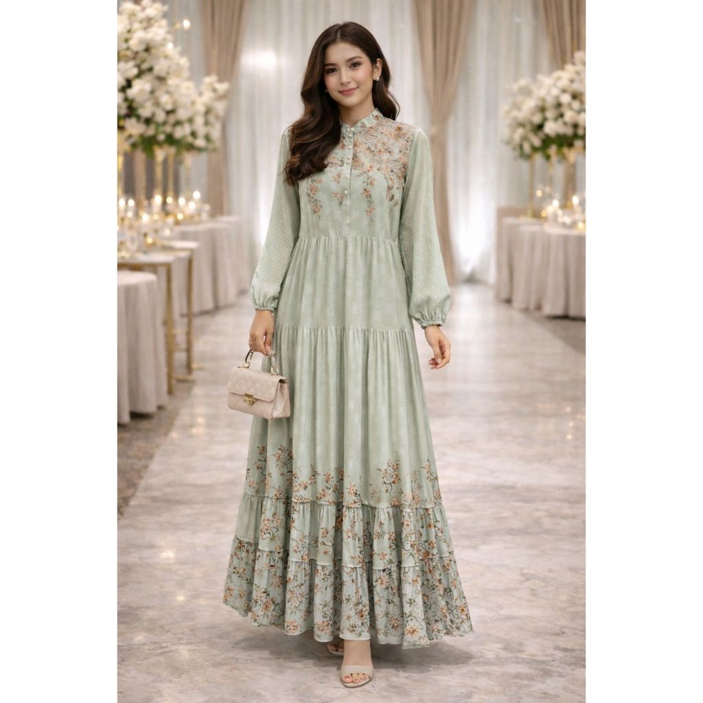 SALE Maxi Hana Dress Ceruti Plisket Gaun Kondangan Muslim Gamis Pesta Mewah