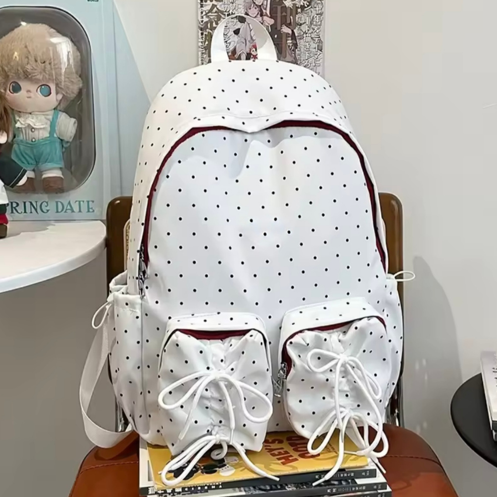 Tas Sekolah Warna Hitam Dan Putih Tas Motif Polkadot Desain Terbaru