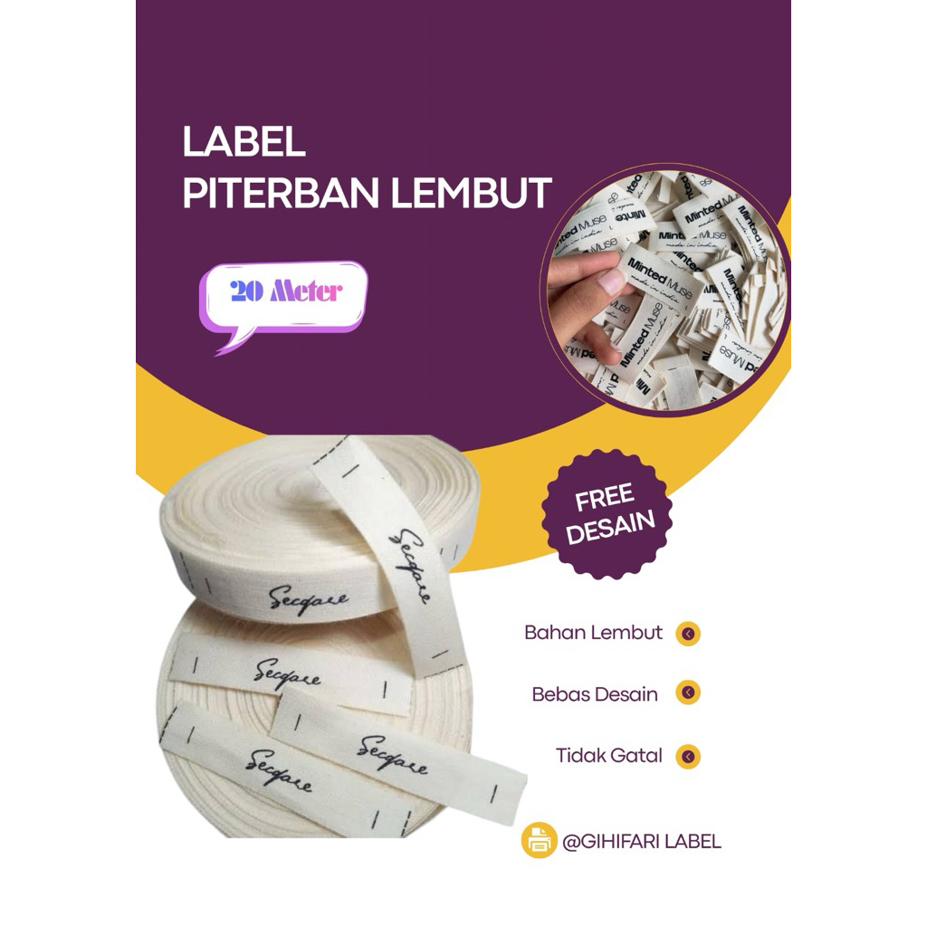 label katun 1 roll 20 Meter / label hijab Label Katun Baju Roll / Label Brand Clothing / Label Hijab