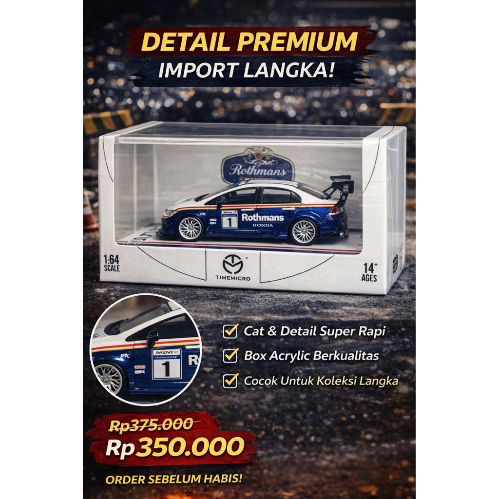 Time Micro Honda Civic FD2 Rothmans Racing 1:64 – Collector Item