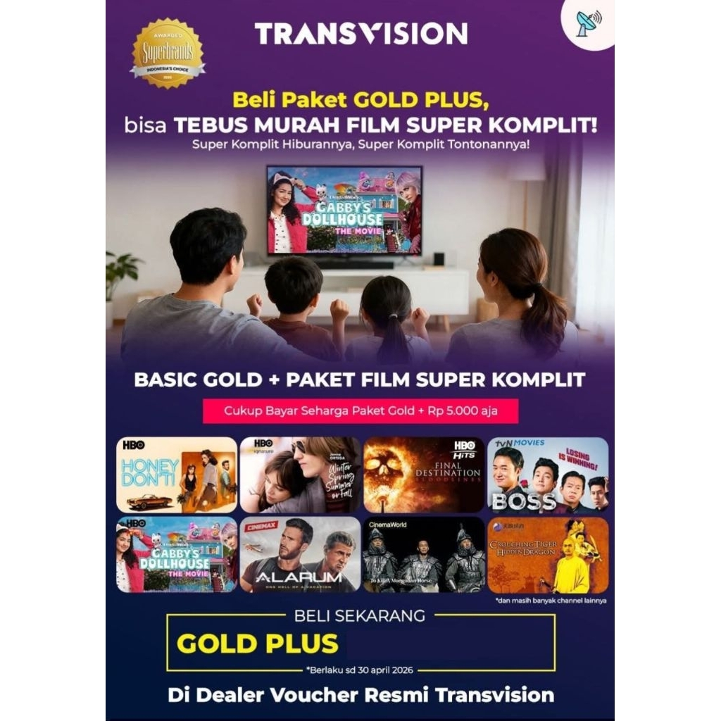 Voucher Paket Nusa Gold Plus Minipack Transvision Tanaka Nusantara HD 90 Hari