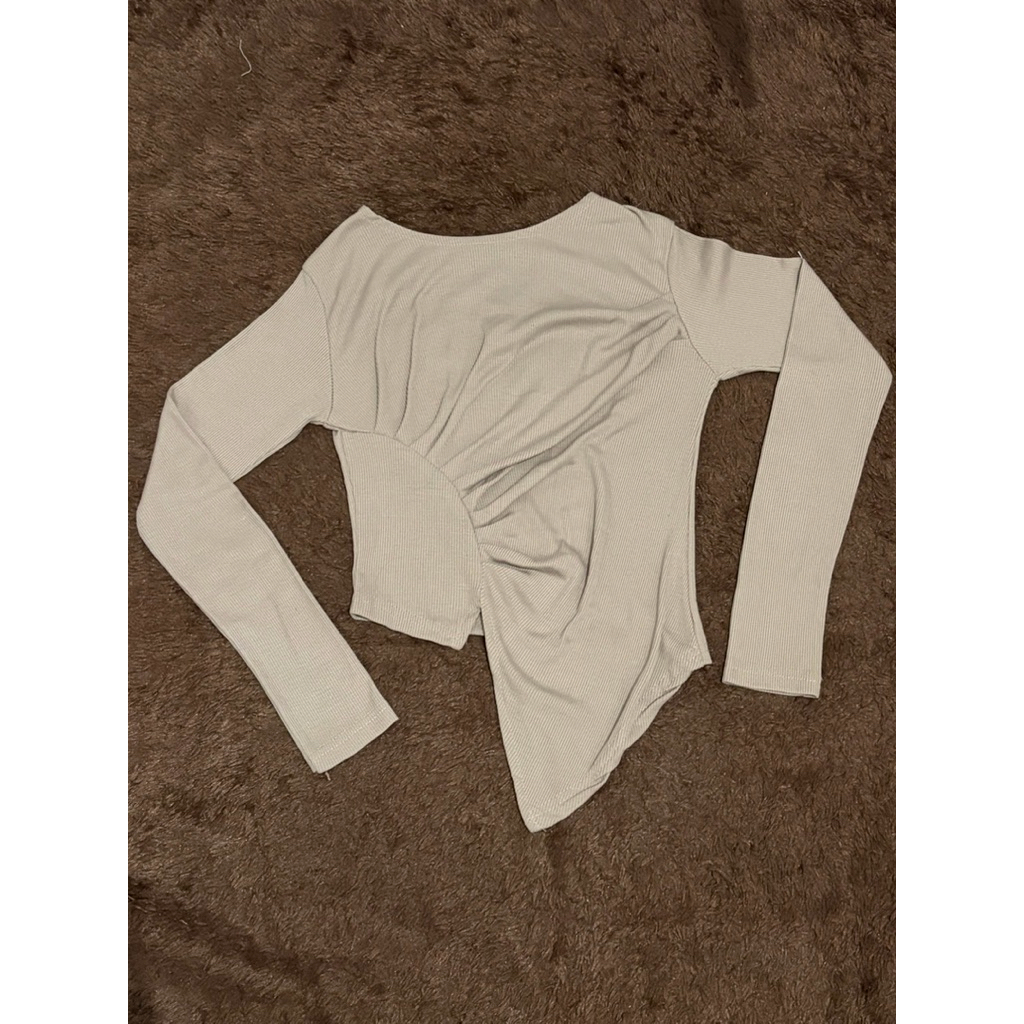 Crop Top Knit Rib Kerut Samping