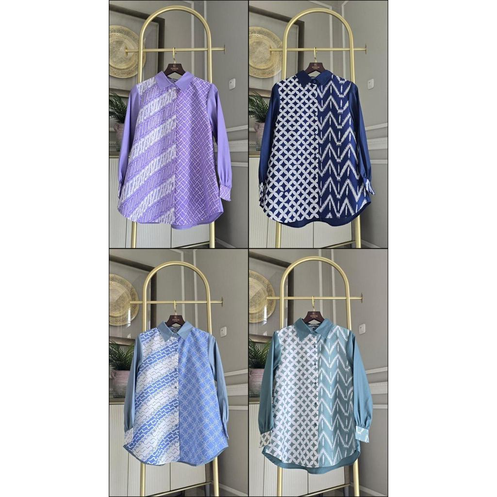 Kemeja katun ima tuyobo mix batik garutan siang malam  Batik lapis trikot Kancing depan full Model k