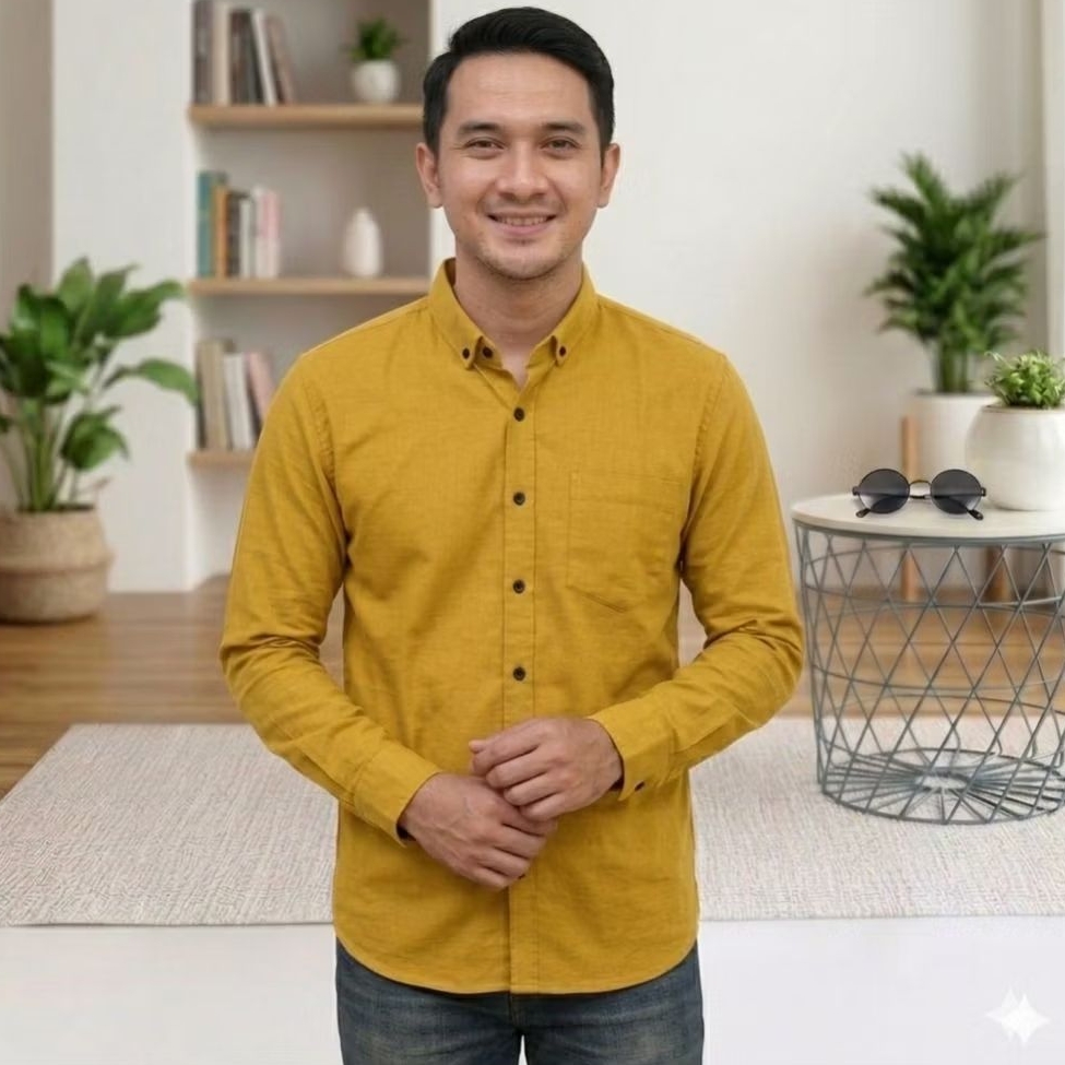 Kemeja Pria Basic Polos Panjang Mustard