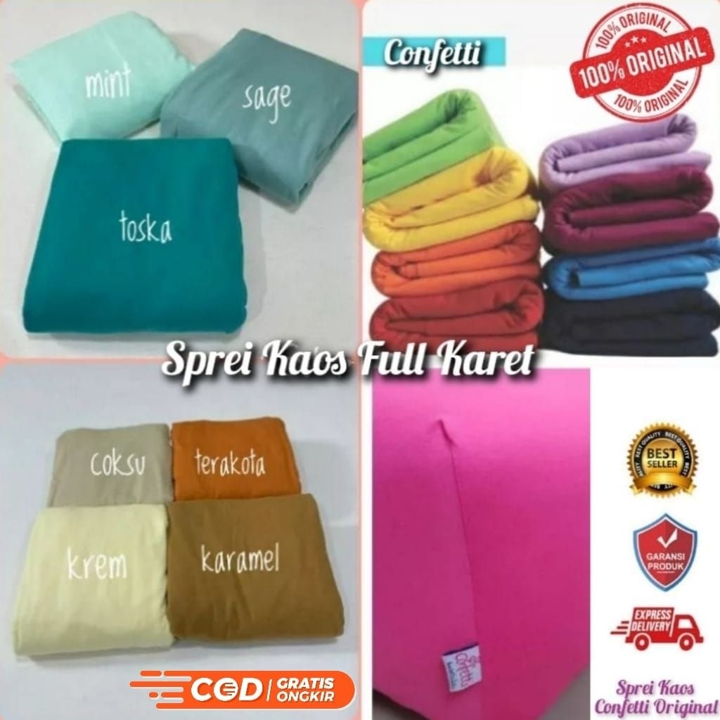 Sprei Kaos Confetti (Sprei Saja), Sprei Kaos Karet Keliling, Sprei Kaos Lembut, Sprei Tahan Kusut, S