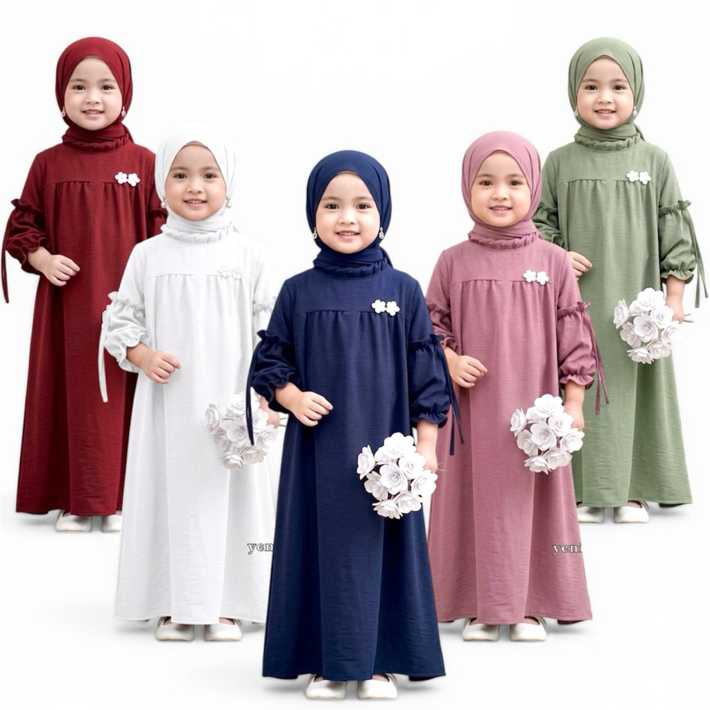 Gamis Anak Tanpa Hijab Crinkle Sakura Airflow 2-12 Tahun Gamis Lebaran