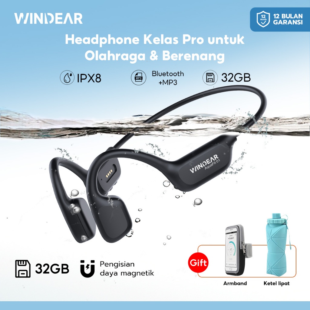 WINDEAR Open AquaFit01 Bluetooth Running Open-Type Bone Conduction Wireless Headphones with 32GB Mem