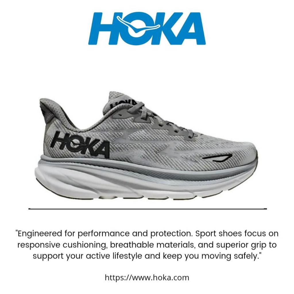 Sepatu HOKA ONE ONE Clifton 9 Grey Wide Running Shoes