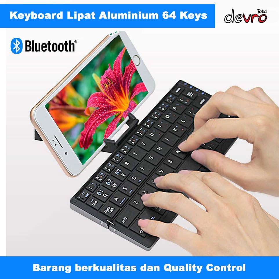 Keyboard Lipat Aluminium Alloy - Keyboard Wireless Foldable Bluetooth Silent Keys - BOW HB199