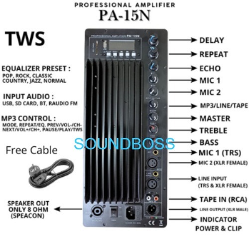 Kit Delay usb ukuran 16 x 38 cm MESIN SPEAKER AKTIF 15 INCH POWER KIT PA-15N UKURAN 16 x 38 CM bluet