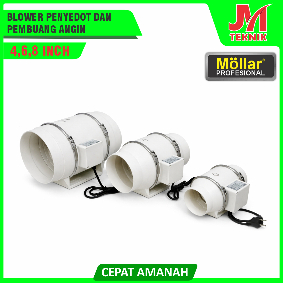 Kipas Saluran Angin Ventilasi Udara Inline Fan Dapur Toilet Kamar Mandi 4" 6" 8" Inch MOLLAR Pressur