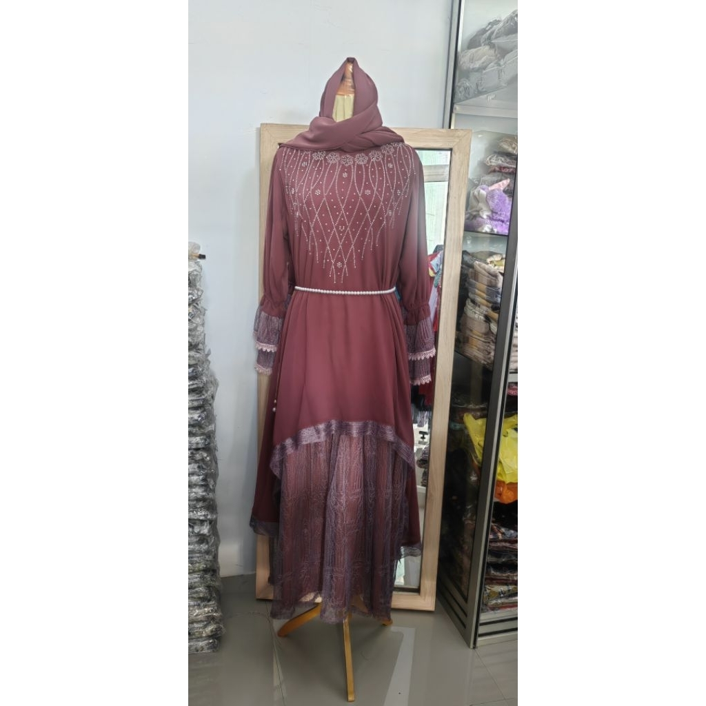 drees elegant ceruty mix brokat set hijab/gamis bini orang
