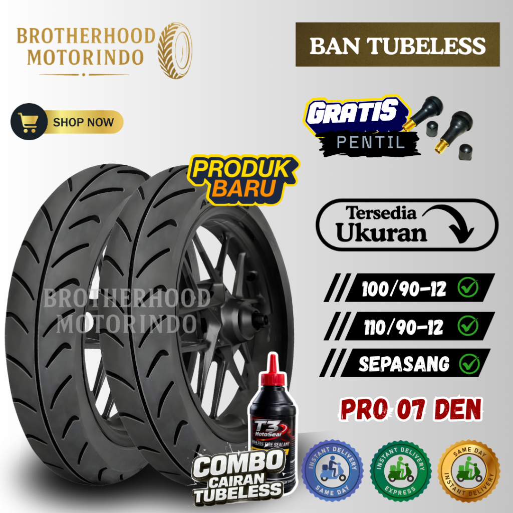 (PAKET SEPASANG) BAN ASCENDO PRO07 DEN RING 12 TUBELESS ( 100/90-12 / 110/90-12 ) BAN TUBLES RING 12