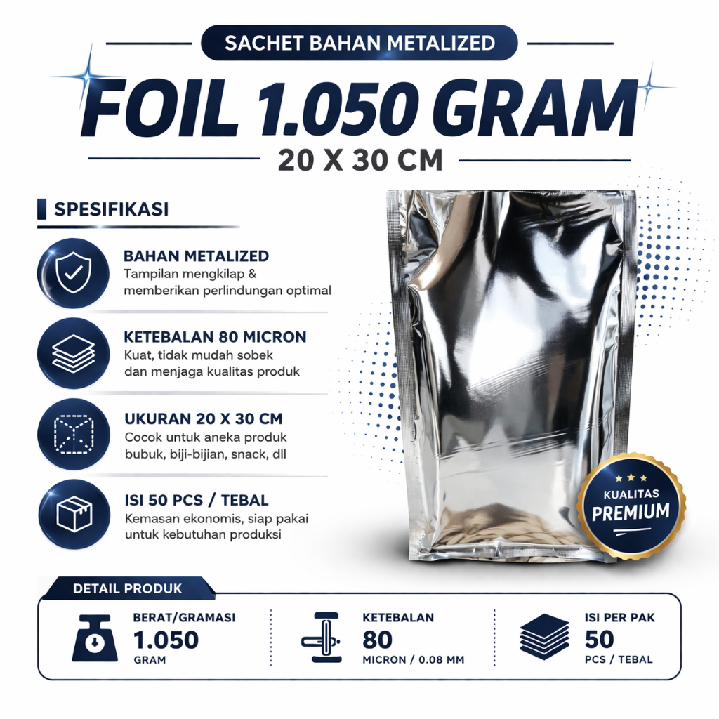 KEMASAN ALUMUNIUM FOIL 1KG - ALUMUNIUM FOIL DOUBLE SIDE - kantong alumunium foil 100gram