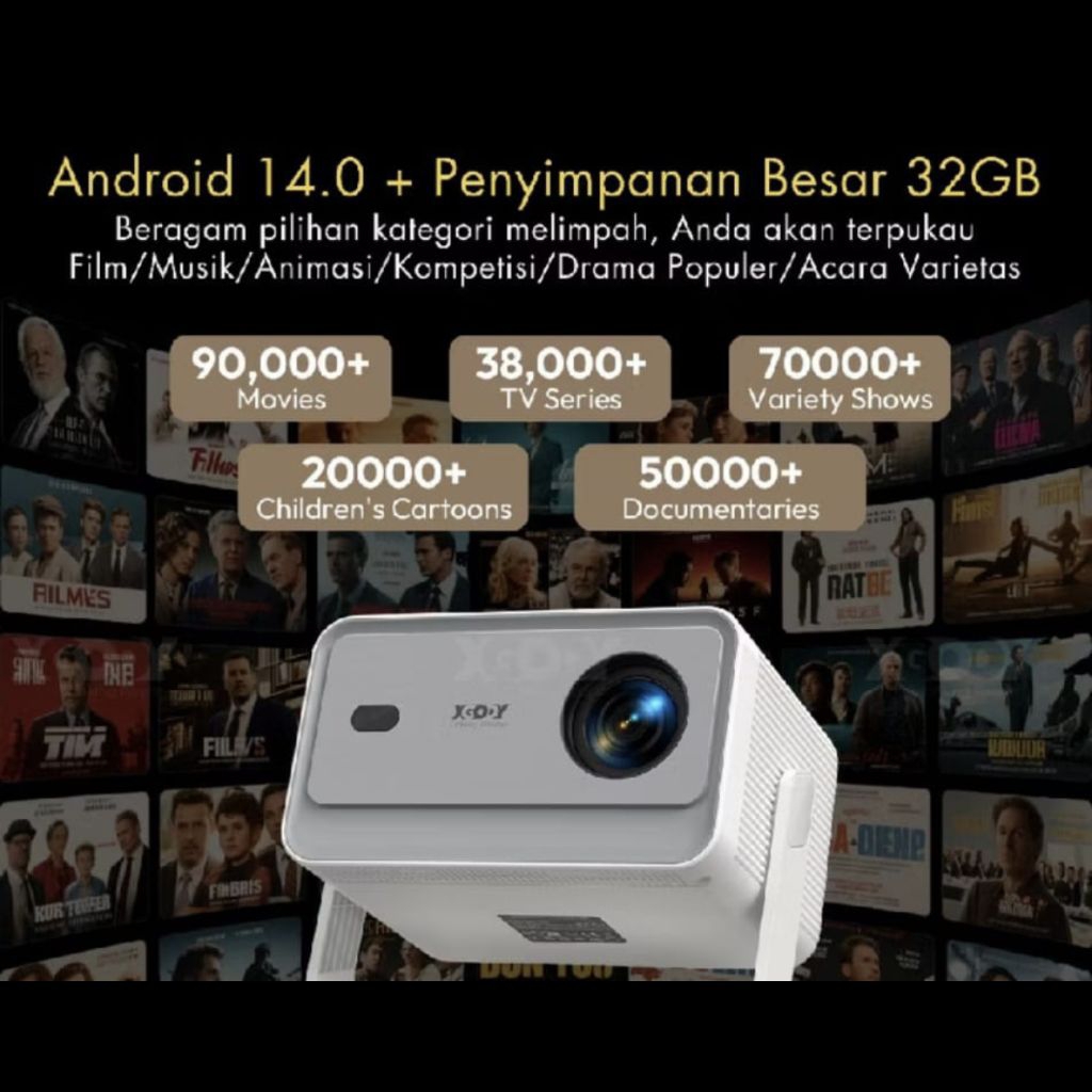 Proyektor Android 14 Smart Projector 32GB Wifi Bluetooth HDMI Mini Portable Home Theater