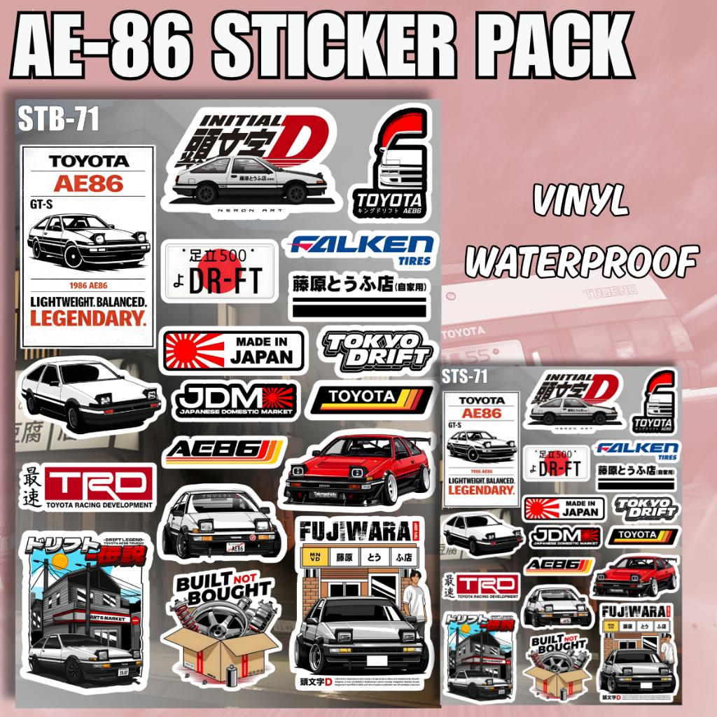 Initial D AE86 Sticker Vinyl Glossy Pack – Stiker JDM Drift Toyota Trueno Waterproof untuk Laptop Tu
